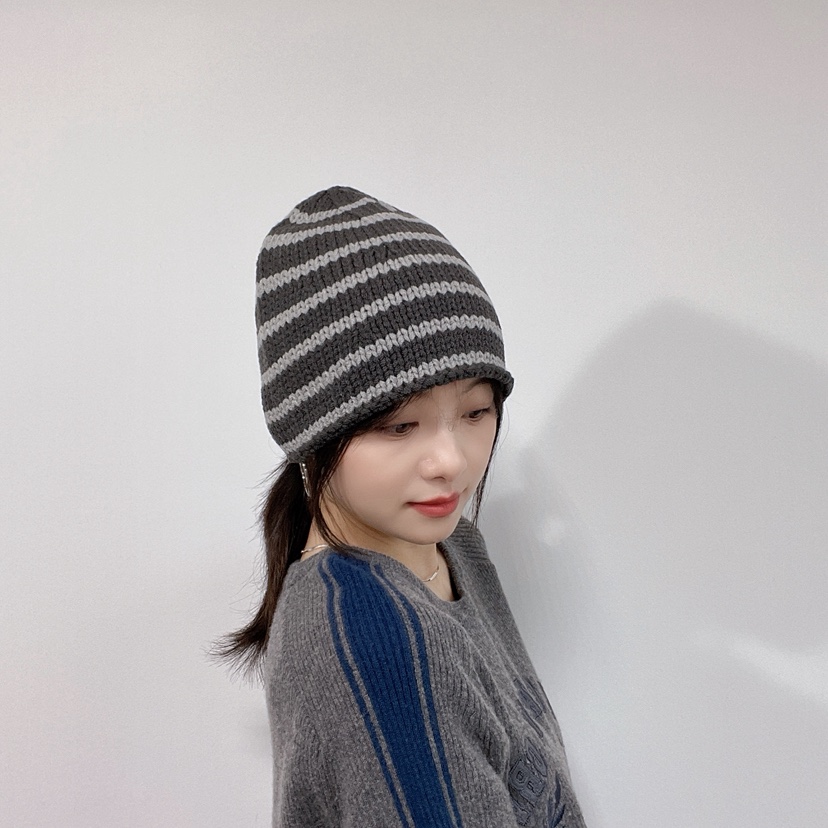 LOVELY HAT東大門實拍26秋冬軟頂條紋針織帽帽子LOVELY HAT帽子