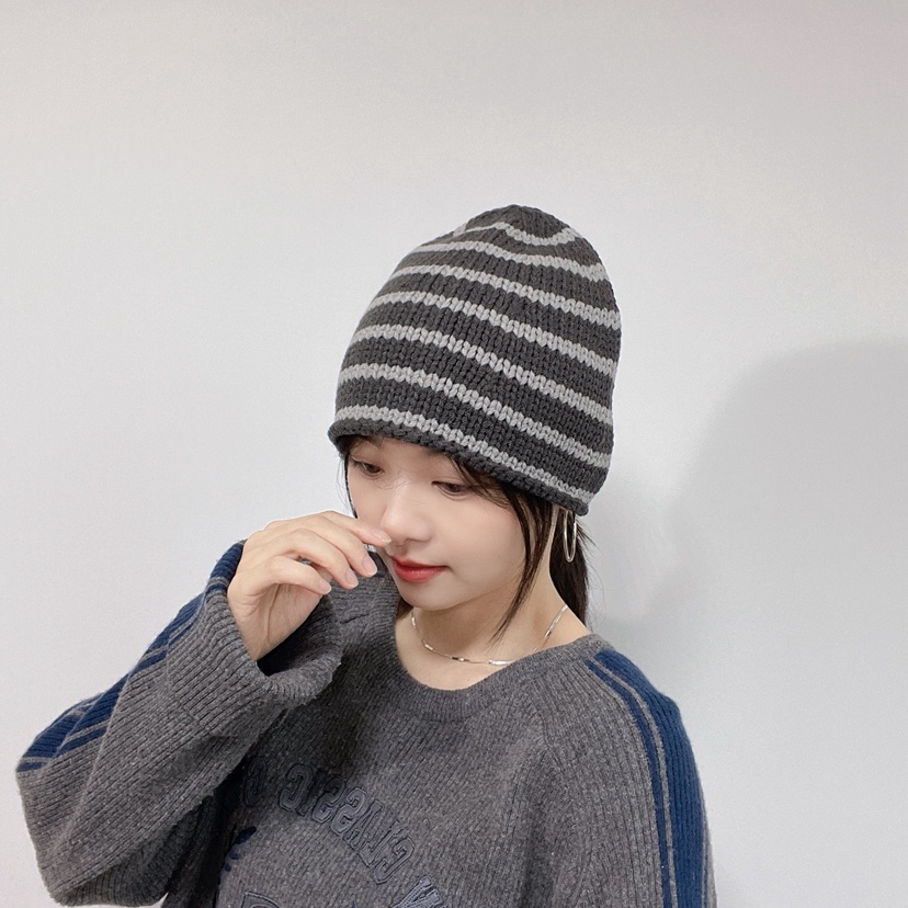 LOVELY HAT東大門實拍26秋冬軟頂條紋針織帽帽子LOVELY HAT帽子