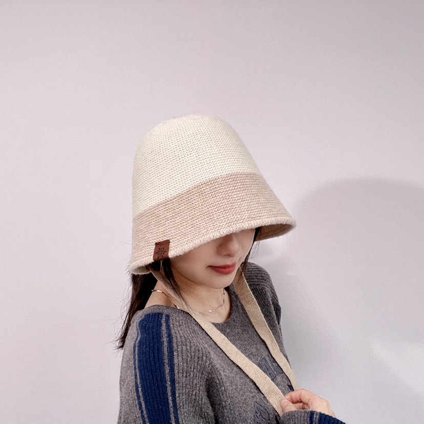 LOVELY HAT韓國代購26秋冬針織系帶拼色漁夫帽帽子系帶LOVELY HAT帽子