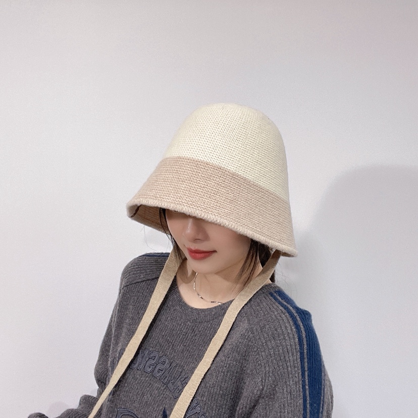 LOVELY HAT韓國代購26秋冬針織系帶拼色漁夫帽帽子系帶LOVELY HAT帽子