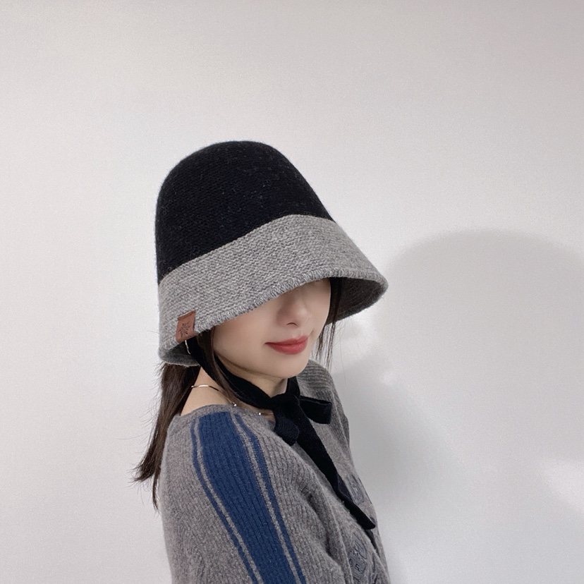 LOVELY HAT韓國代購26秋冬針織系帶拼色漁夫帽帽子系帶LOVELY HAT帽子