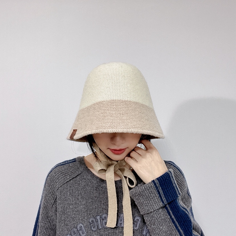 LOVELY HAT韓國代購26秋冬針織系帶拼色漁夫帽帽子系帶LOVELY HAT帽子圖色1