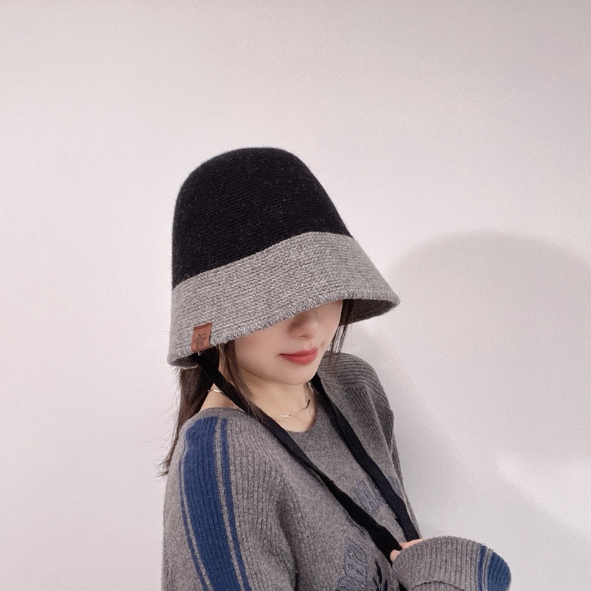 LOVELY HAT韓國代購26秋冬針織系帶拼色漁夫帽帽子系帶LOVELY HAT帽子圖色2