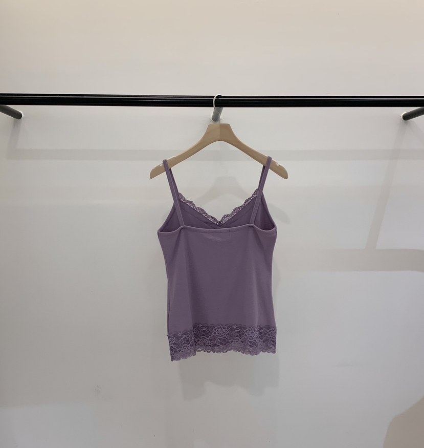 LA CREME韓國代購26秋冬蕾絲V領磨毛吊帶背心拼接蕾絲花邊V領LA CREME吊帶/背心