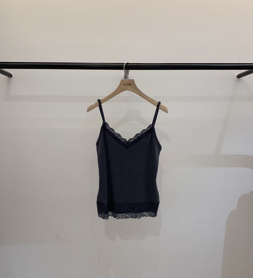 LA CREME韓國代購26秋冬蕾絲V領磨毛吊帶背心拼接蕾絲花邊V領LA CREME吊帶/背心圖色3