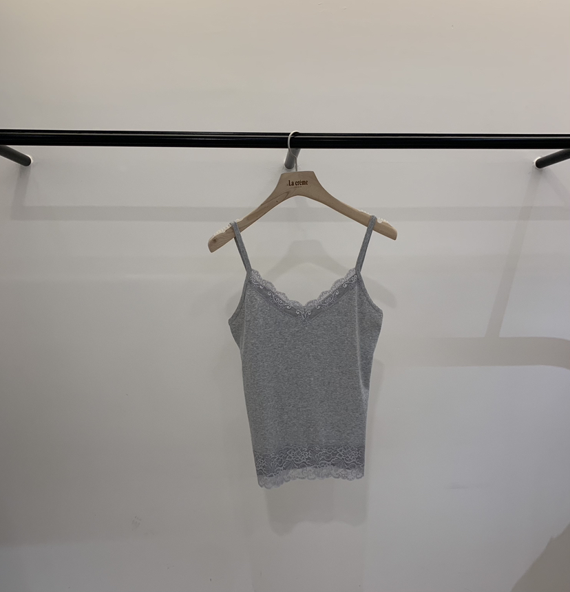 LA CREME韓國代購26秋冬蕾絲V領磨毛吊帶背心拼接蕾絲花邊V領LA CREME吊帶/背心圖色4