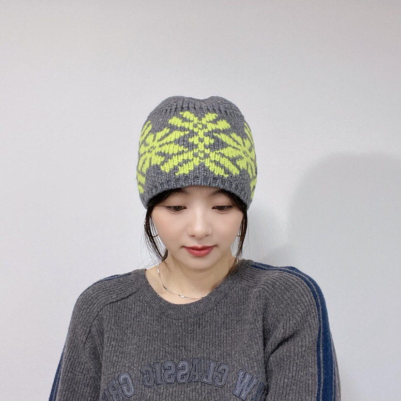 LOVELY HAT韓國直郵26秋冬提花針織冷帽 秋冬保暖帽子花紋提花LOVELY HAT帽子