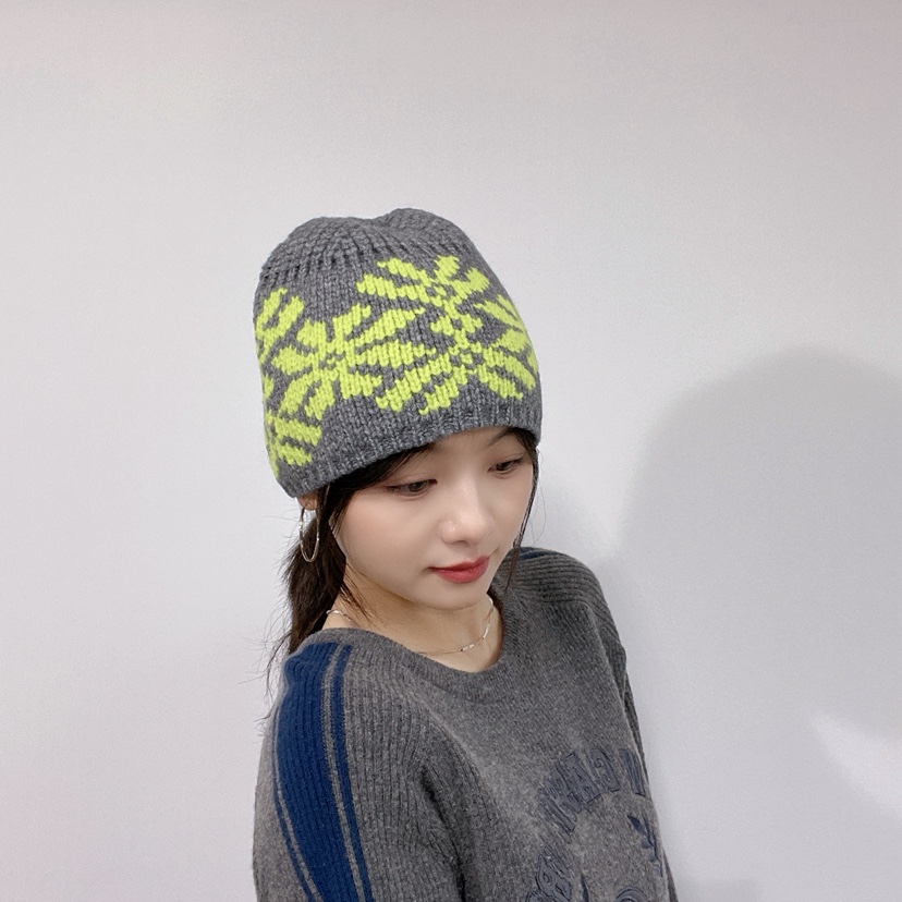 LOVELY HAT韓國直郵26秋冬提花針織冷帽 秋冬保暖帽子花紋提花LOVELY HAT帽子