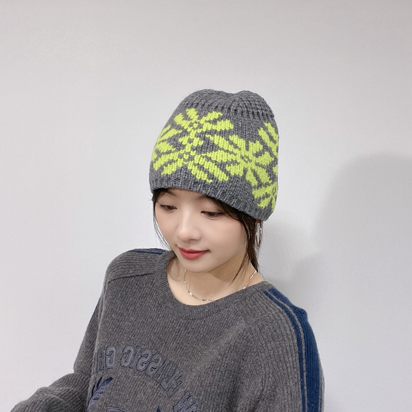 LOVELY HAT韓國直郵26秋冬提花針織冷帽 秋冬保暖帽子花紋提花LOVELY HAT帽子