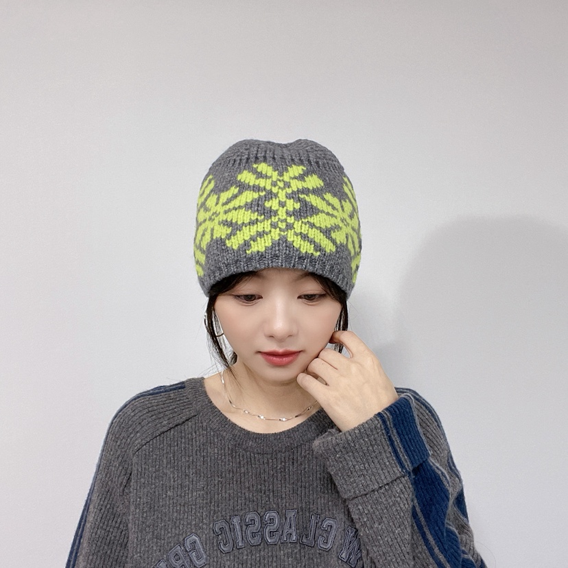 LOVELY HAT韓國直郵26秋冬提花針織冷帽 秋冬保暖帽子花紋提花LOVELY HAT帽子