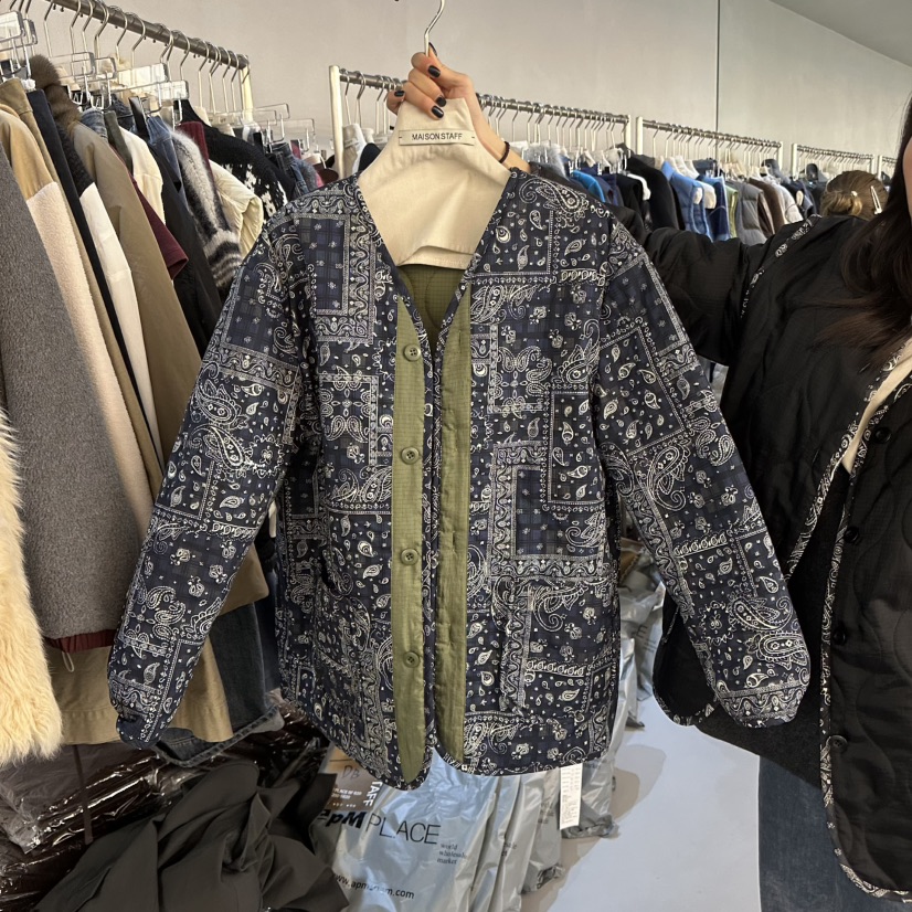 MAISONSTAFF韓國直郵26秋冬復古絎縫腰果花包邊短棉棉服兩面穿MAISONSTAFF短款棉服