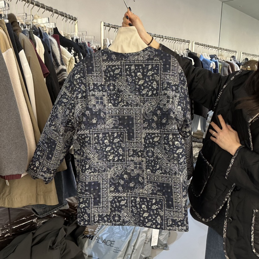 MAISONSTAFF韓國直郵26秋冬復古絎縫腰果花包邊短棉棉服兩面穿MAISONSTAFF短款棉服