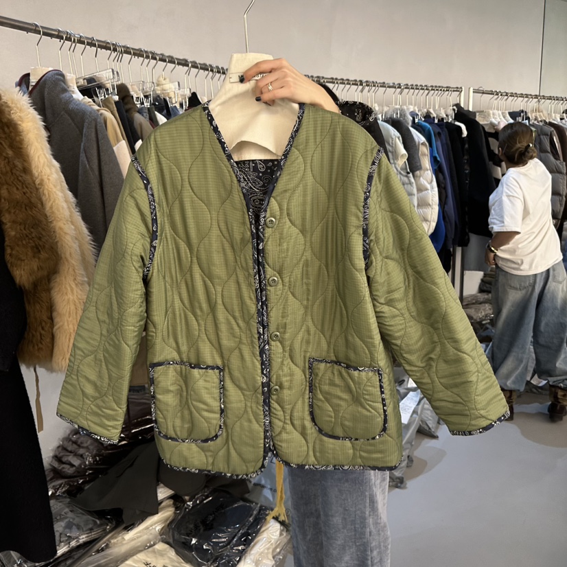 MAISONSTAFF韓國直郵26秋冬復古絎縫腰果花包邊短棉棉服兩面穿MAISONSTAFF短款棉服圖色1