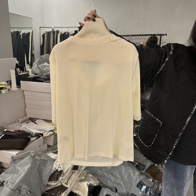 MAISONSTAFF東大門直郵26秋冬蕩領中袖針織衫襯衫蕾絲衫垂墜MAISONSTAFF襯衫/蕾絲衫