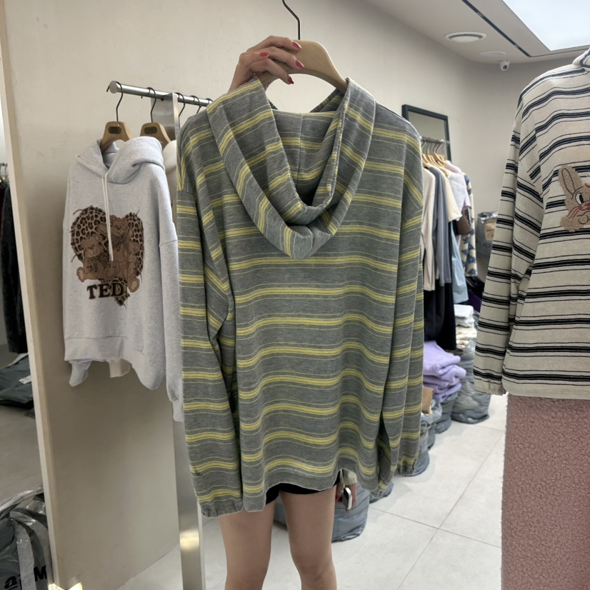 FORMING-P東大門代購26秋冬童趣條紋連帽衛衣側邊開叉連帽衫落FORMING-P衛衣