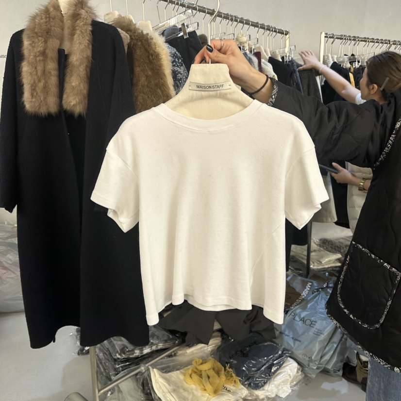 MAISONSTAFF東大門直郵26秋冬短款水洗圓領T恤短款圓領MAISONSTAFFT恤圖色3