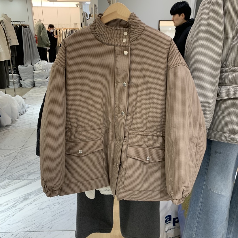 HOUSE OF/DE MERRY東大門代購26秋冬格紋加絨立領短內里毛加絨HOUSE OF/DE MERRY短款棉服圖色2