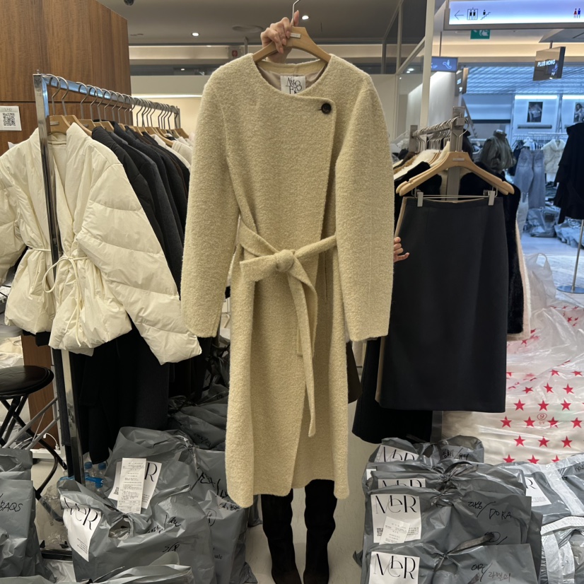MER/ANGELO BIANCO韓國代購26秋冬收腰毛呢大衣中長款大衣含腰MER/ANGELO BIANCO中長款大衣圖色2