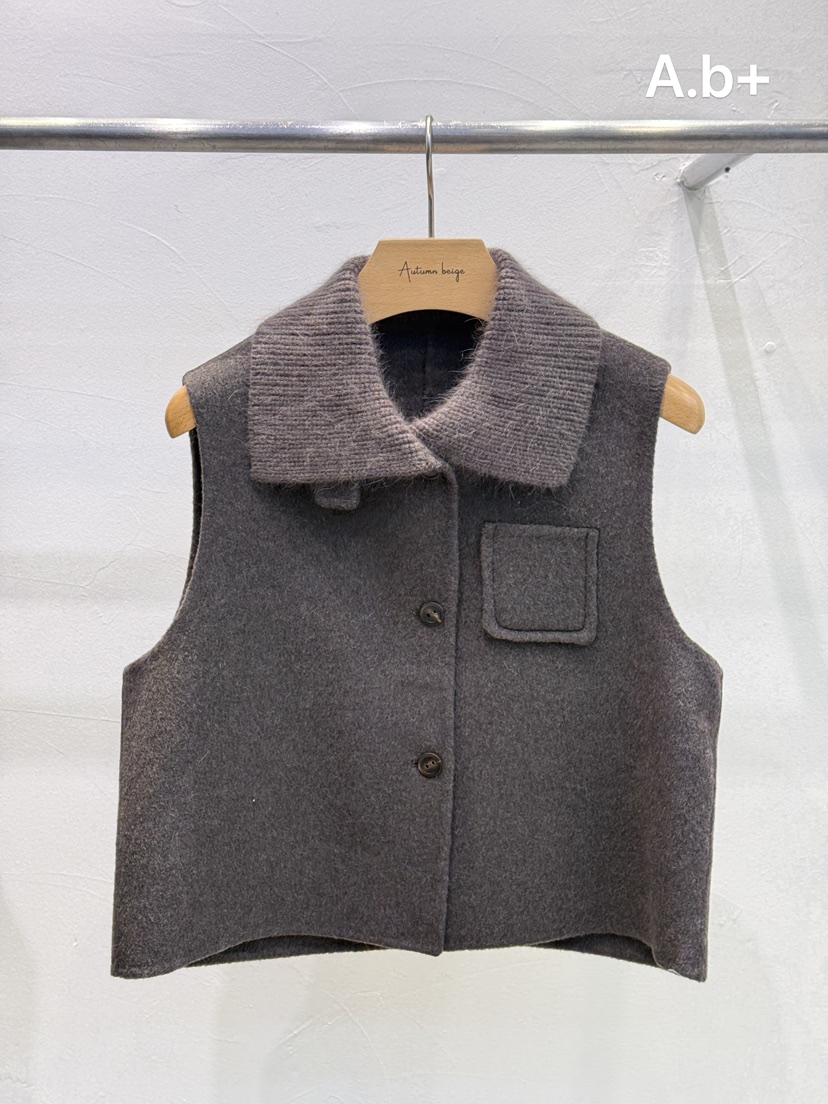 A.b+/AUTUMN BEIGE韓國代購26秋冬翻領毛呢馬甲單排扣翻領A.b+/AUTUMN BEIGE馬甲圖色2