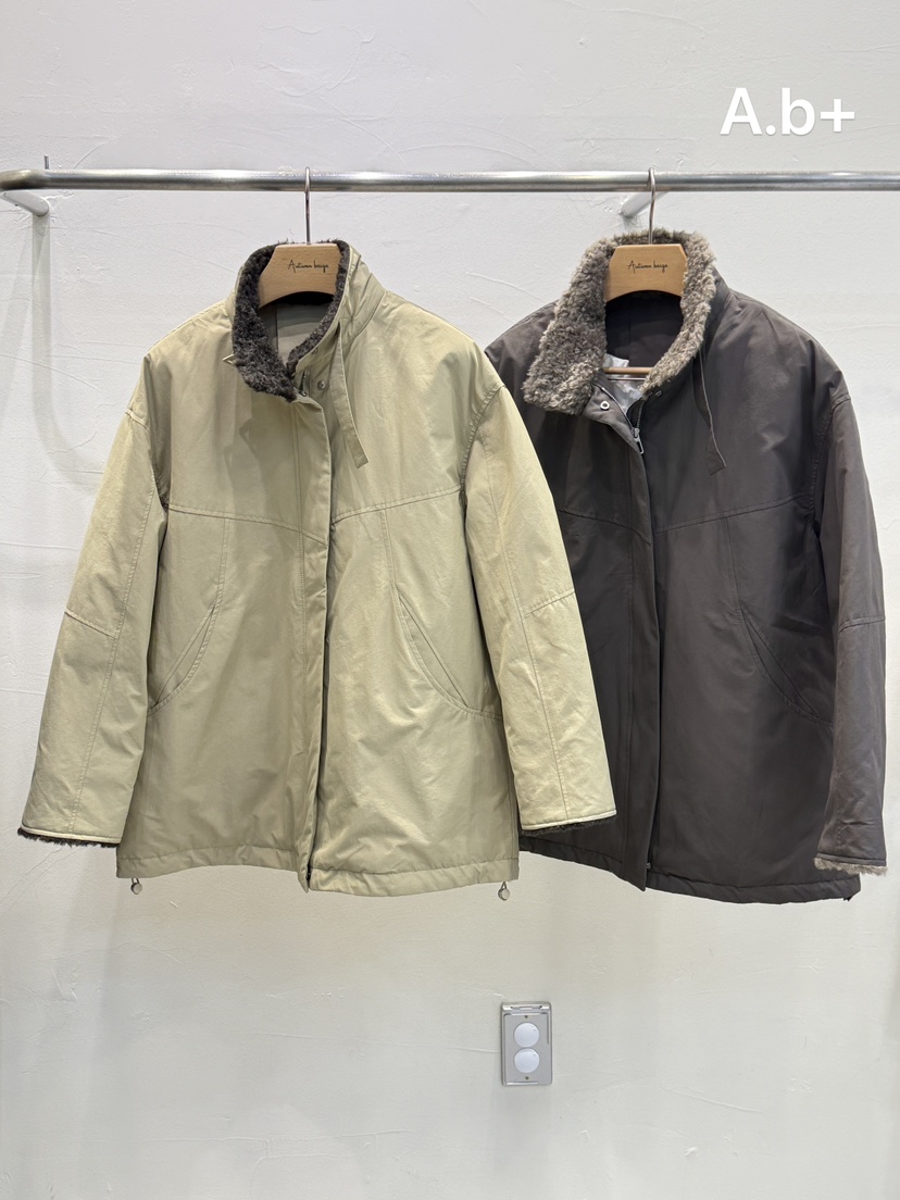 A.b+/AUTUMN BEIGE東大門實拍26秋冬毛領拼接抽繩夾克口袋毛絨A.b+/AUTUMN BEIGE夾克