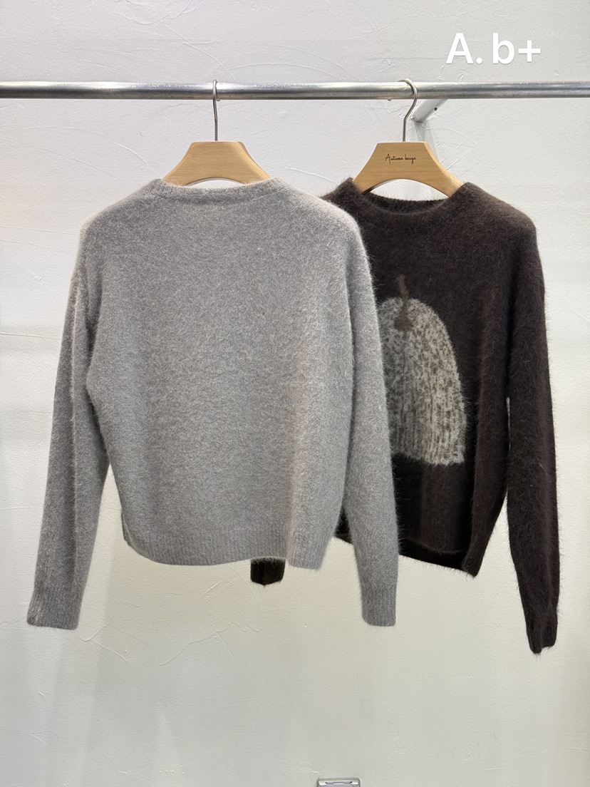 A.b+/AUTUMN BEIGE韓國直郵26秋冬南瓜圖案圓領毛衣落肩圓領A.b+/AUTUMN BEIGE毛衣