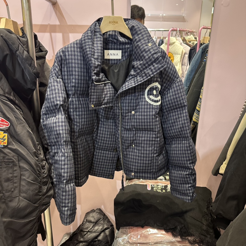 ANNA東大門實拍26秋冬格紋笑臉短款羽絨短款羽絨服羽絨服立領ANNA短款羽絨服圖色1