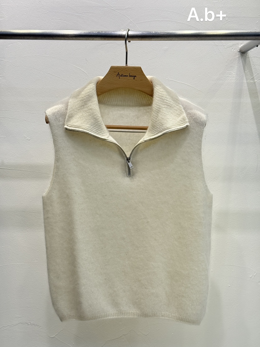 A.b+/AUTUMN BEIGE東大門代購26秋冬半拉鏈翻領針織背心吊帶半A.b+/AUTUMN BEIGE吊帶/背心圖色1