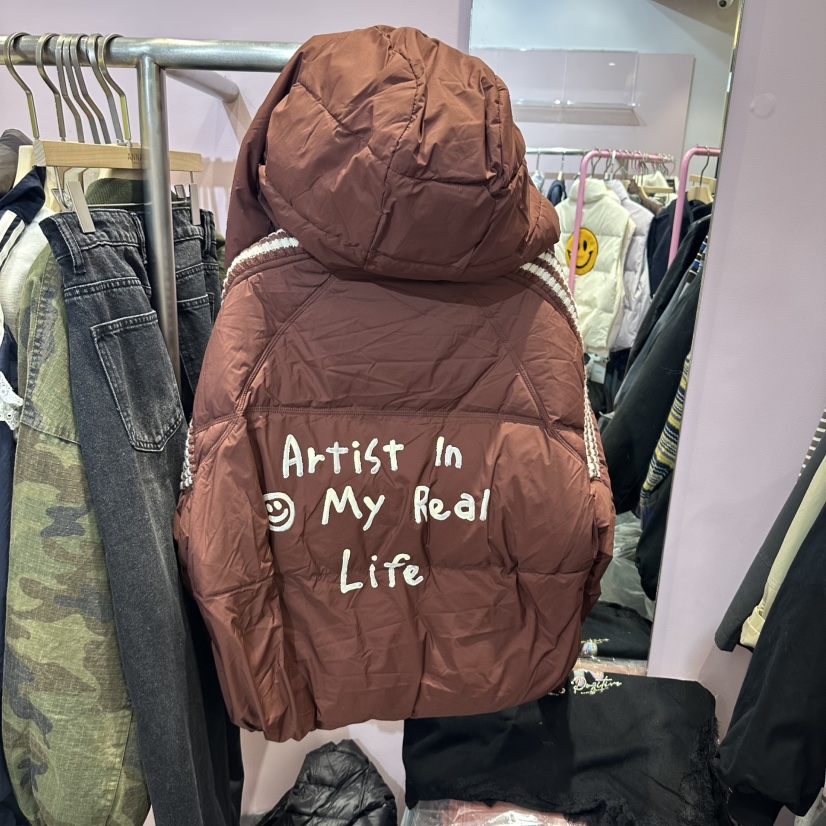 ANNA東大門代購26秋冬短款條紋羽絨外套短款羽絨服羽絨服立領ANNA短款羽絨服