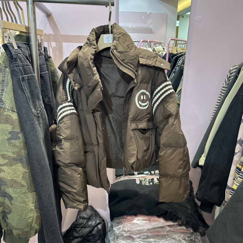 ANNA東大門代購26秋冬短款條紋羽絨外套短款羽絨服羽絨服立領ANNA短款羽絨服圖色1