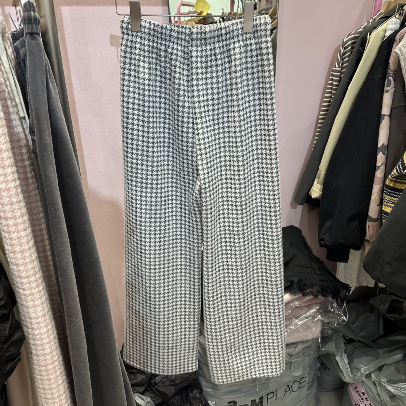 ANNA東大門代購26秋冬千鳥格愛心刺繡闊腿休閑褲闊腿褲刺繡直ANNA休閑褲