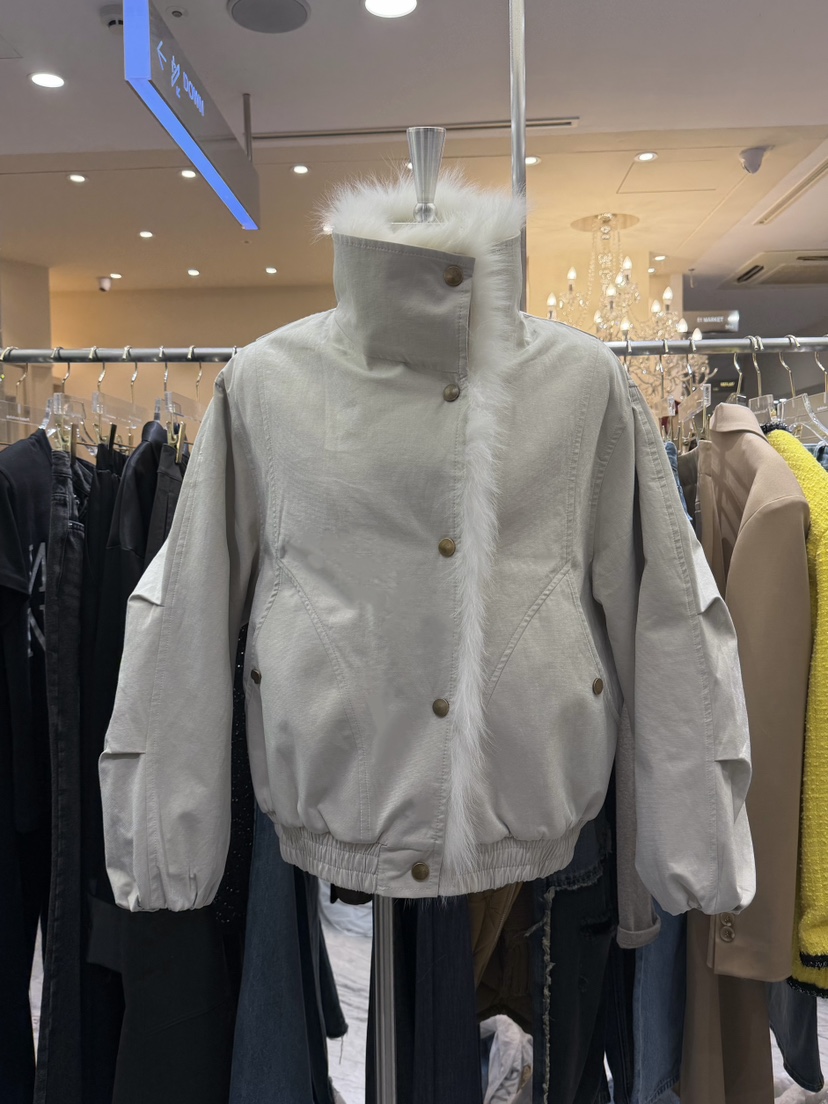 Work_shop東大門直郵26秋冬短款毛領羽絨兩面穿外套短款羽絨服Work_shop短款羽絨服