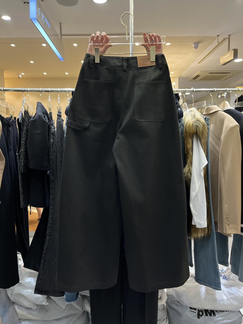 Work_shop韓國代購26秋冬工裝闊腿休閑褲 馬修牛仔可拆卸口袋Work_shop休閑褲