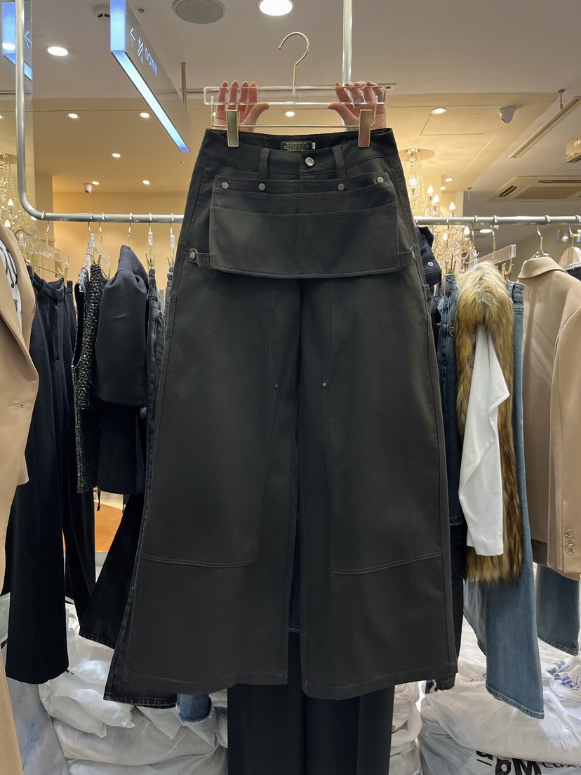 Work_shop韓國代購26秋冬工裝闊腿休閑褲 馬修牛仔可拆卸口袋Work_shop休閑褲圖色1