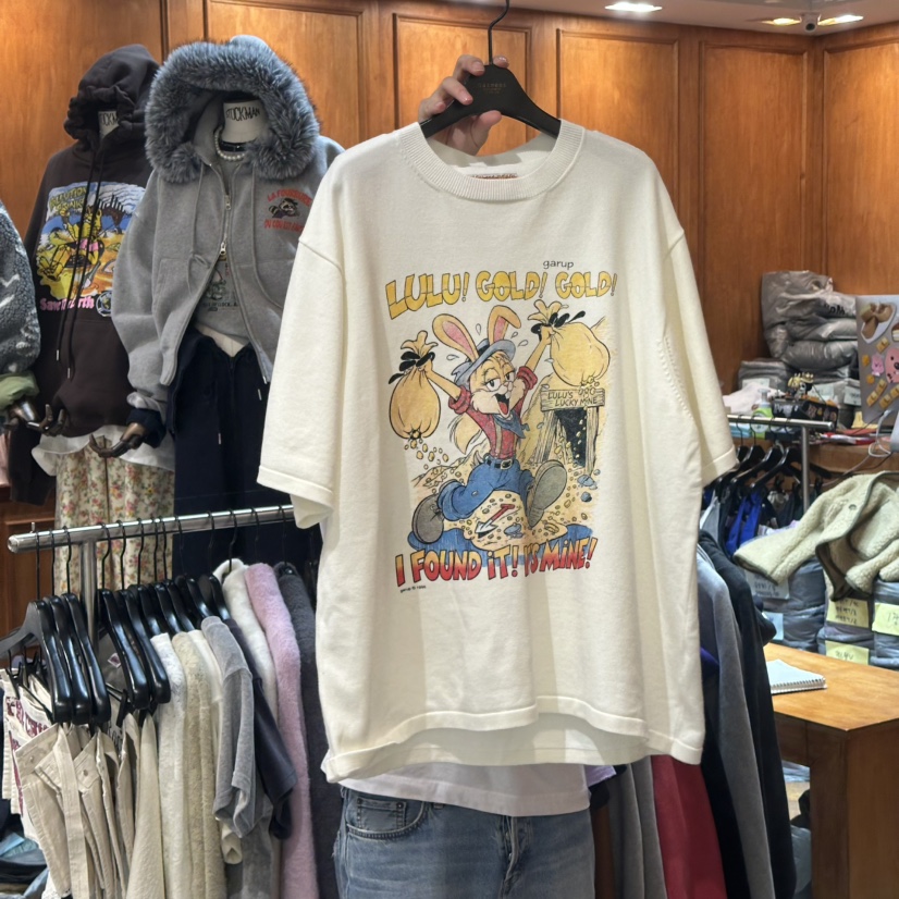 GARMENT東大門代購26秋冬寬松卡通印花短袖T恤落肩圓領寬松GARMENTT恤圖色1