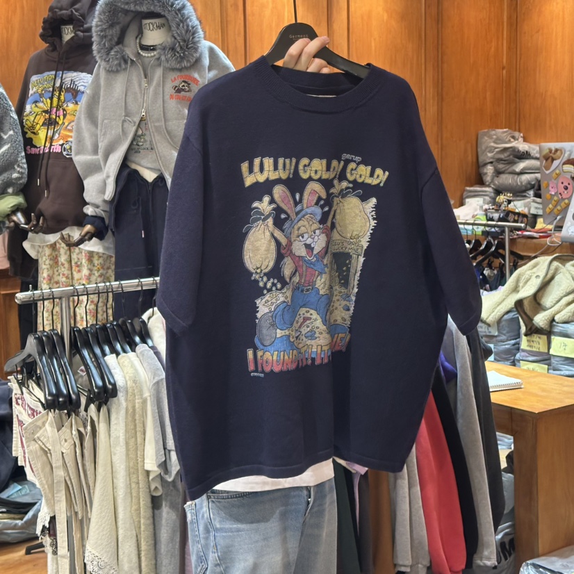 GARMENT東大門代購26秋冬寬松卡通印花短袖T恤落肩圓領寬松GARMENTT恤圖色3