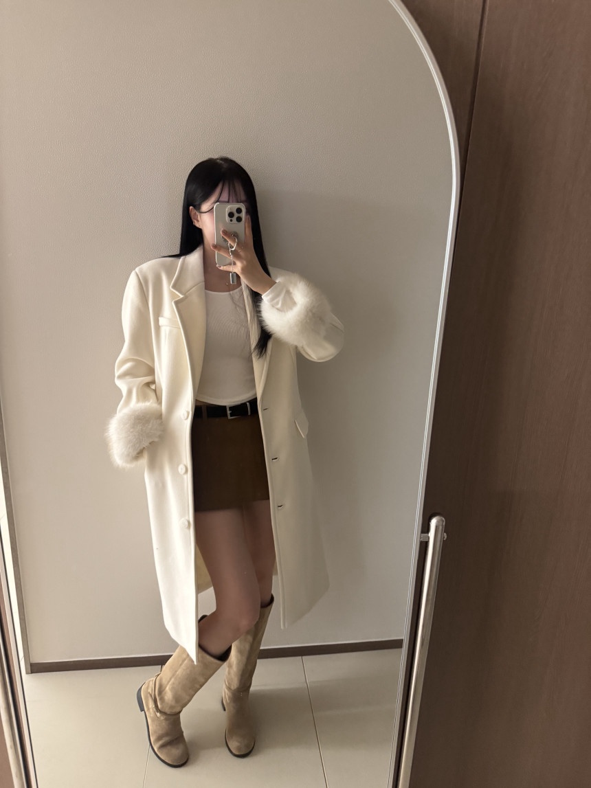 LIGHT AND SALT東大門代購26秋冬毛袖中長大衣中長款大衣西裝LIGHT AND SALT中長款大衣
