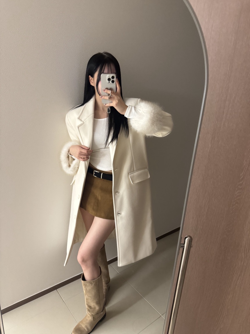 LIGHT AND SALT東大門代購26秋冬毛袖中長大衣中長款大衣西裝LIGHT AND SALT中長款大衣
