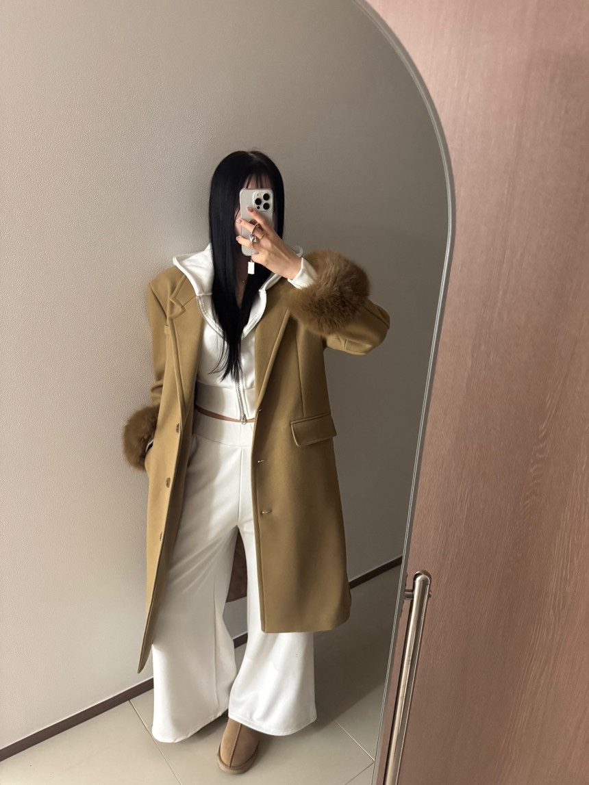 LIGHT AND SALT東大門代購26秋冬毛袖中長大衣中長款大衣西裝LIGHT AND SALT中長款大衣
