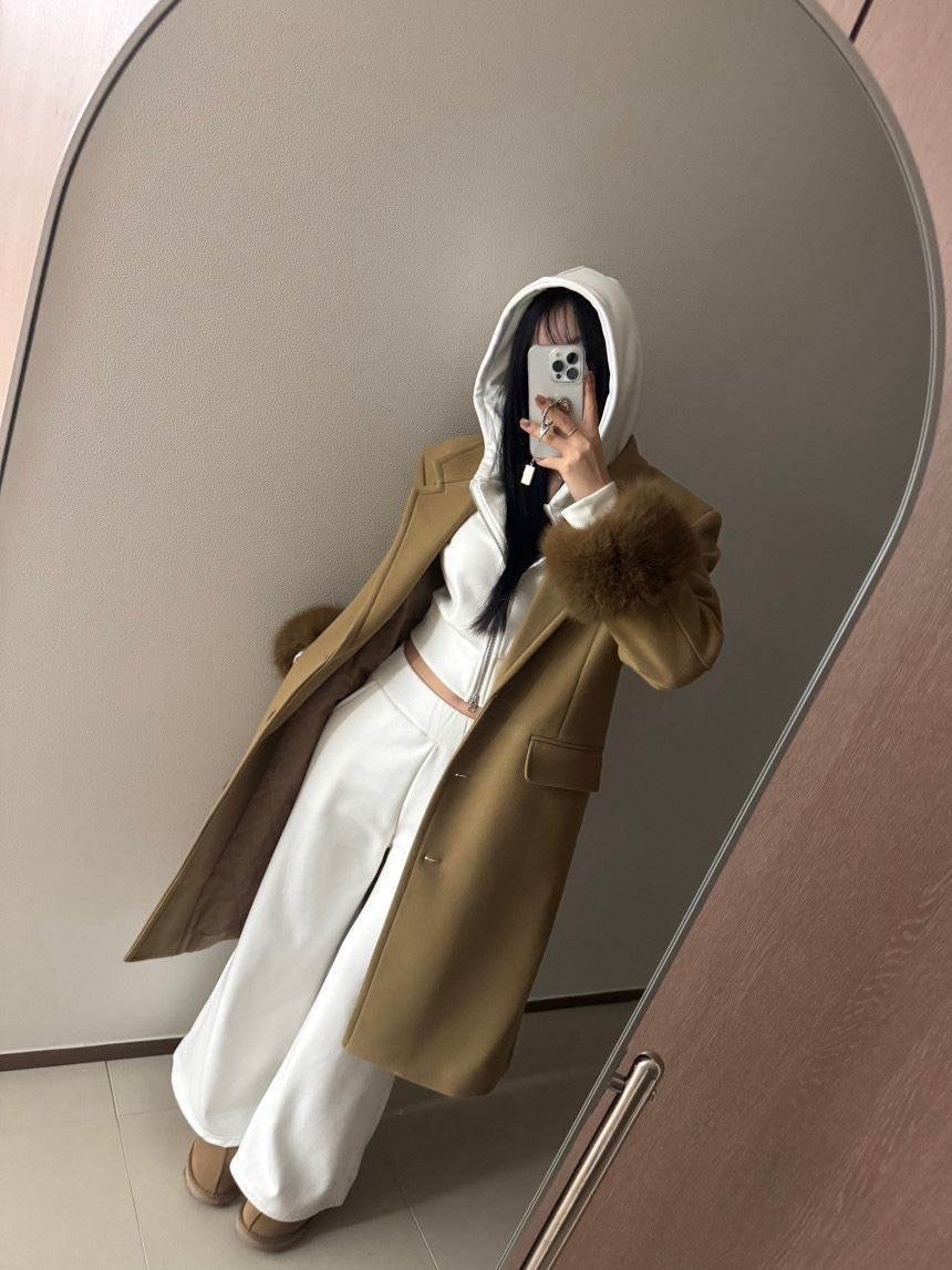 LIGHT AND SALT東大門代購26秋冬毛袖中長大衣中長款大衣西裝LIGHT AND SALT中長款大衣