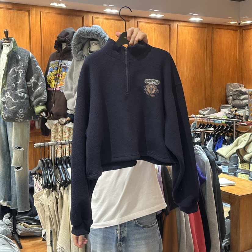 GARMENT東大門實拍26秋冬半拉鏈短款抽繩衛衣半拉鏈立領抽繩落GARMENT衛衣圖色3