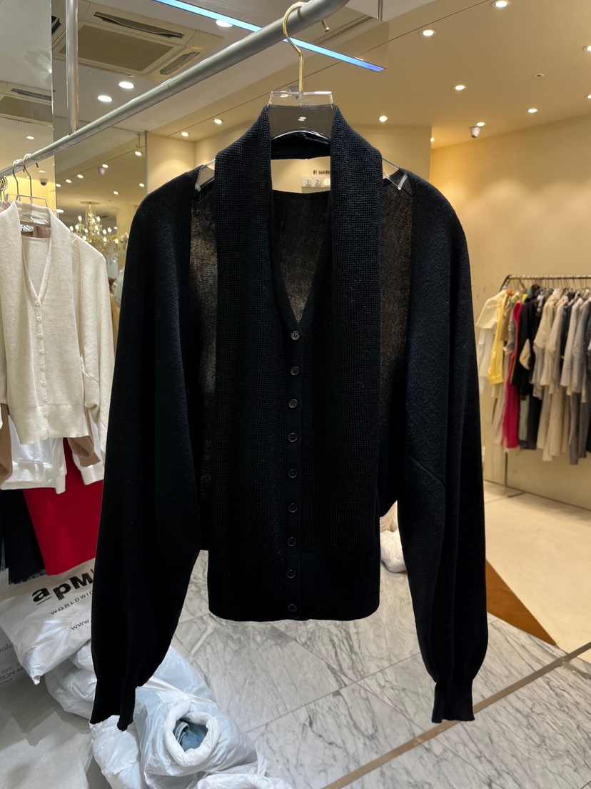 Work_shop韓國代購26秋冬燈籠袖短款針織開衫針織衫單排扣V領Work_shop針織衫圖色2