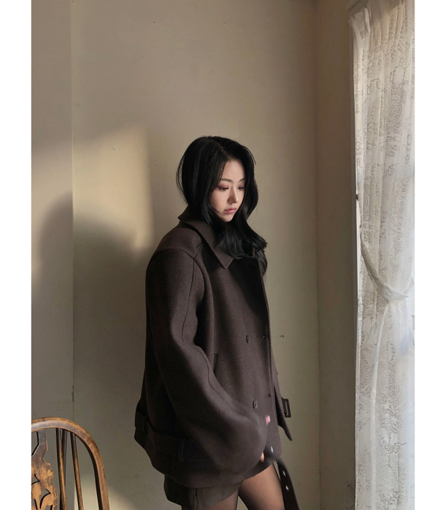 LIGHT AND SALT東大門代購26秋冬短款腰帶毛呢夾克短款大衣可LIGHT AND SALT短款大衣