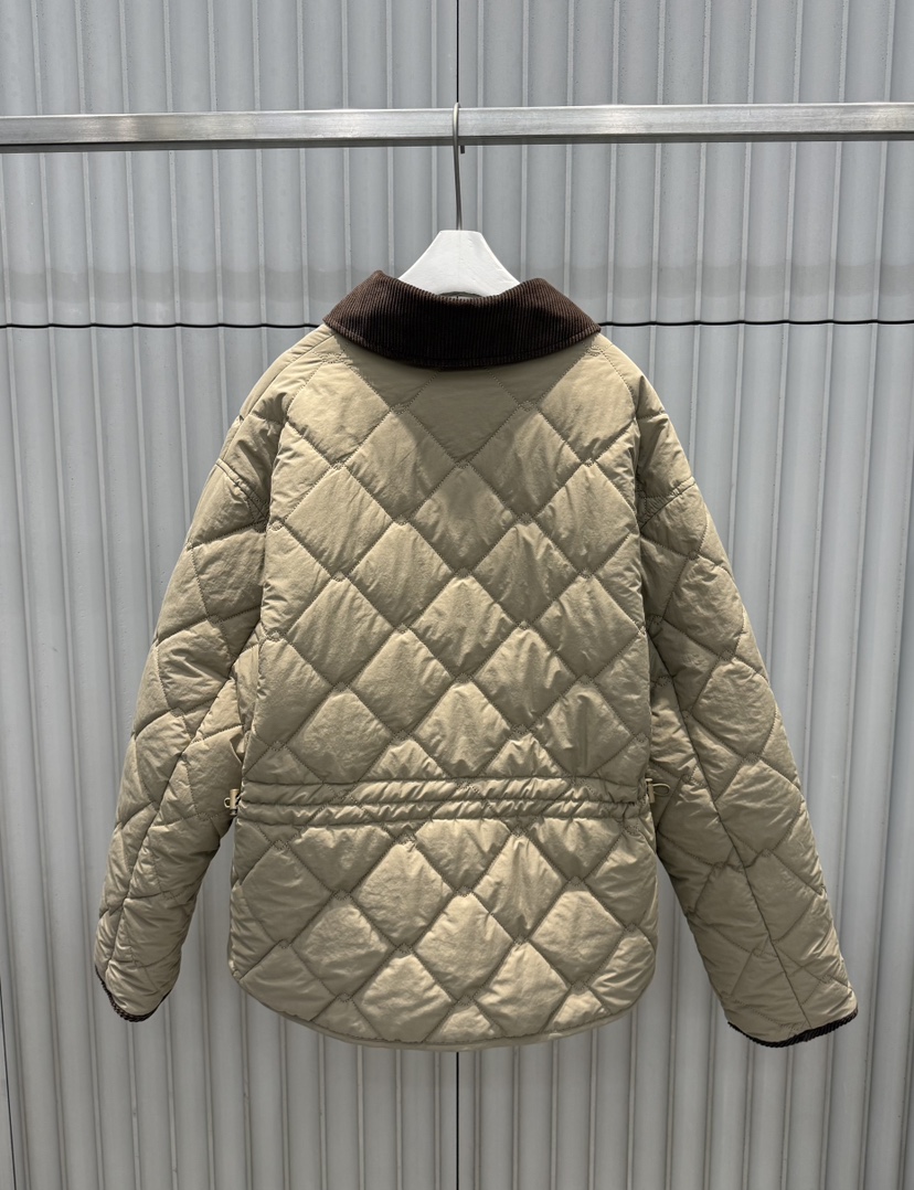 NCODE韓國代購26秋冬撞色領菱格短棉服短款棉服單排扣口袋撞色NCODE短款棉服