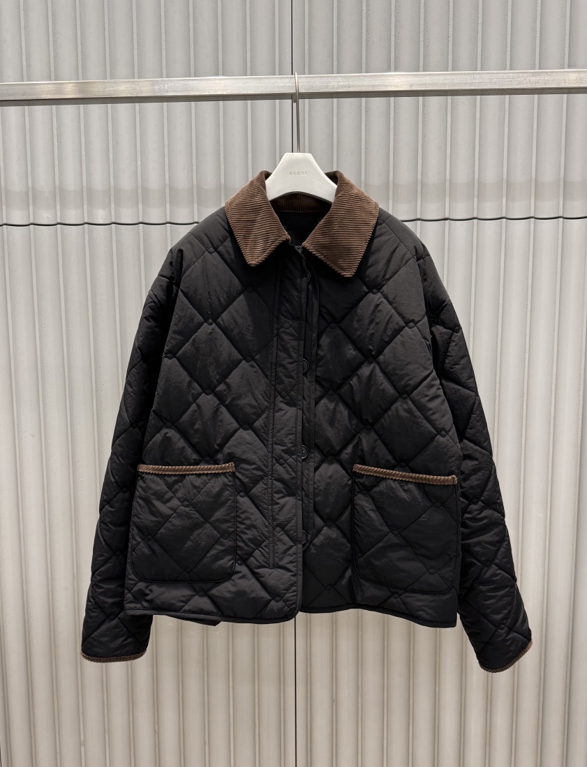 NCODE韓國代購26秋冬撞色領菱格短棉服短款棉服單排扣口袋撞色NCODE短款棉服圖色2
