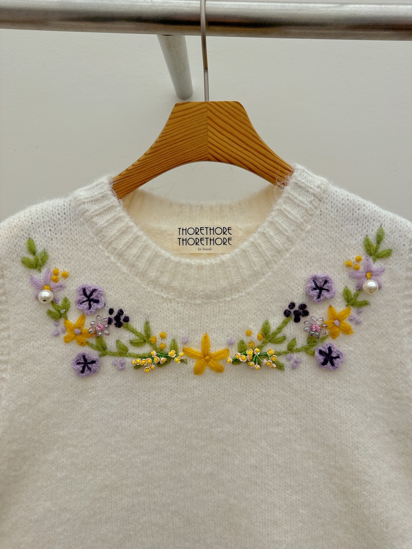 THORE東大門直郵26秋冬刺繡波浪擺針織背心吊帶刺繡圓領無袖THORE吊帶/背心