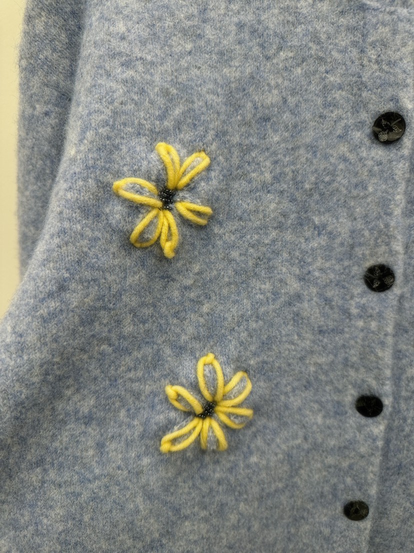 THORE東大門代購26秋冬立體花刺繡針織開衫毛衣單排扣刺繡花朵THORE毛衣