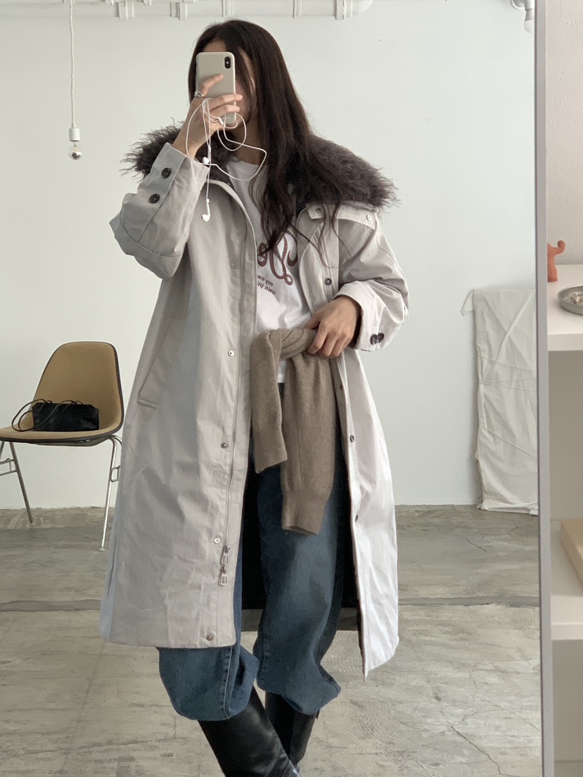 PIN-UP韓國代購女士新款真品時尚人氣熱賣推薦長款棉服翻領PIN-UP長款棉服