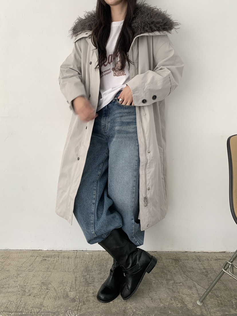 PIN-UP韓國代購女士新款真品時尚人氣熱賣推薦長款棉服翻領PIN-UP長款棉服