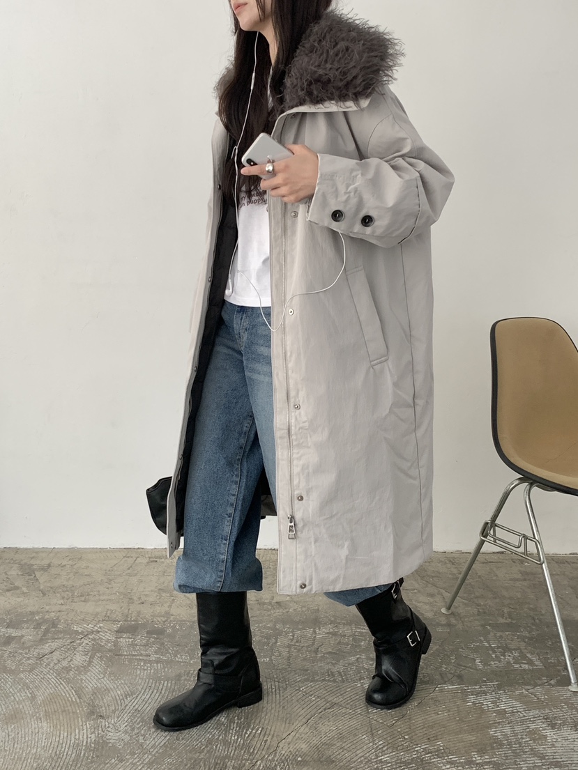 PIN-UP韓國代購女士新款真品時尚人氣熱賣推薦長款棉服翻領PIN-UP長款棉服