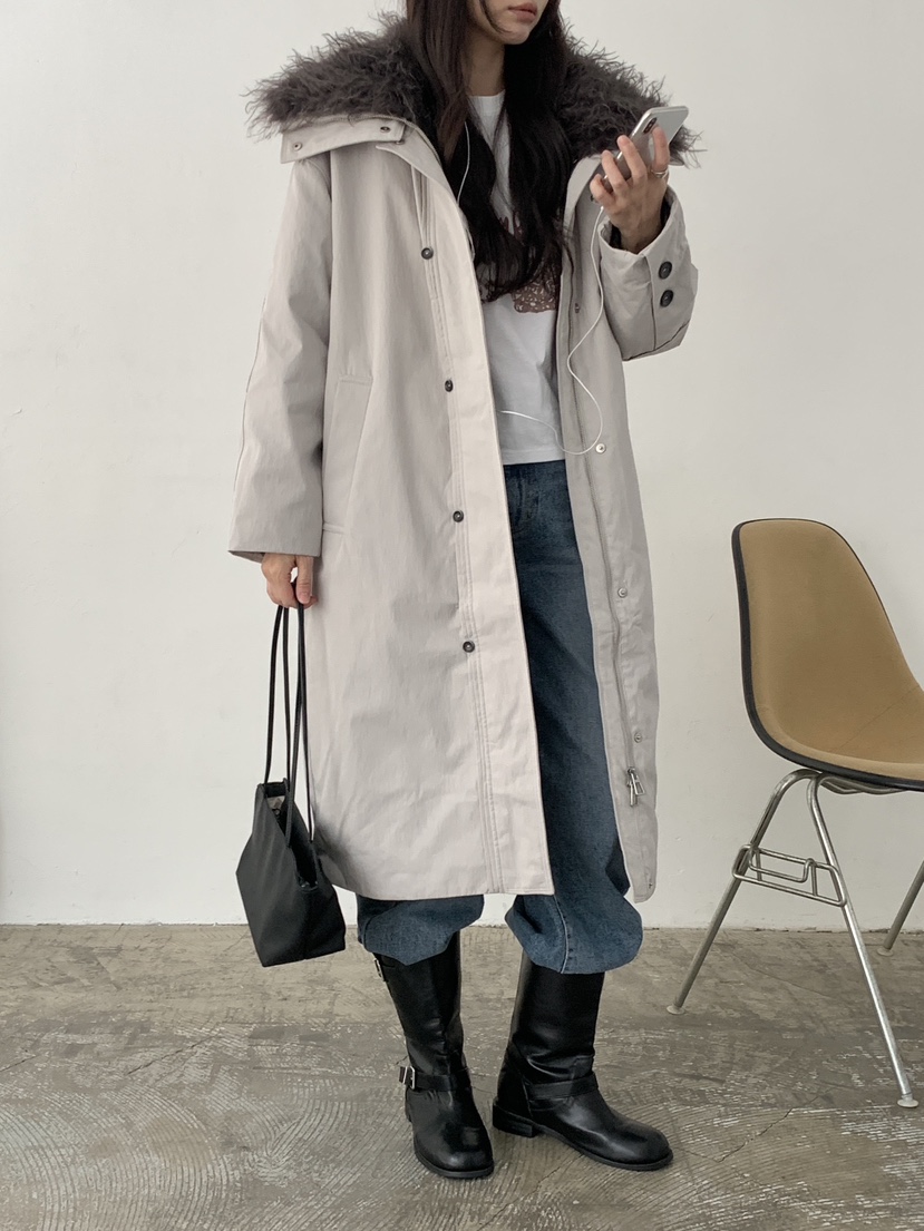 PIN-UP韓國代購女士新款真品時尚人氣熱賣推薦長款棉服翻領PIN-UP長款棉服
